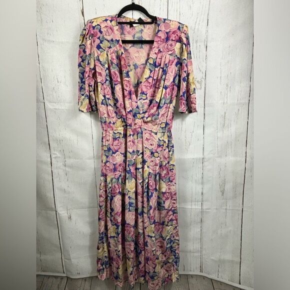 Vintage Lynda Pizzuto for Phoebe Dress Floral Prind - Picture 1 of 16